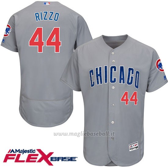 Maglia Baseball Uomo Chicago Cubs 44 Anthony Rizzo Grigio Flex Base Autentico Collezione Giocatore